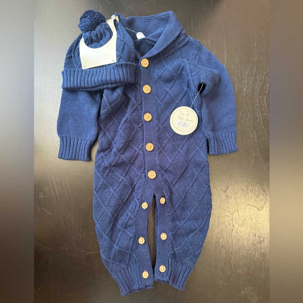 Tiny Threads Baby Sweater Romper with Winter Hat